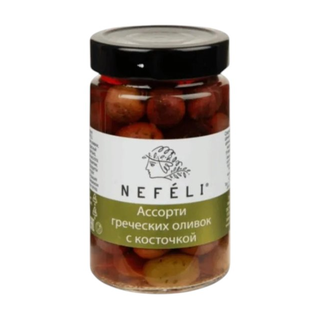 Оливки ассорти Nefeli с косточкой, 300 мл