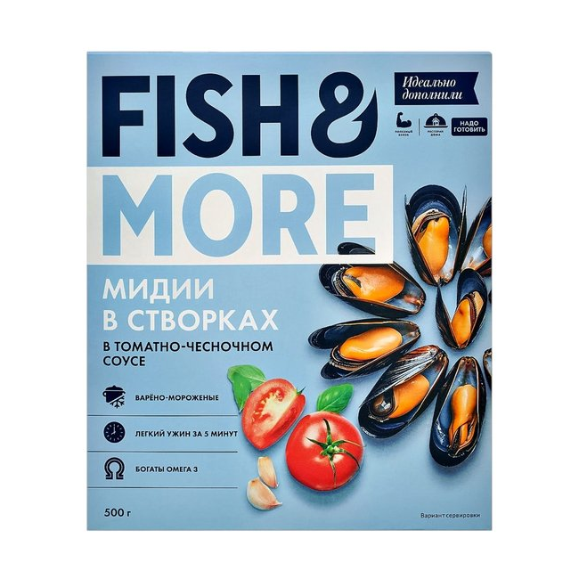 Мидии Fish & More в створках в томатно-чесночном соусе, 500 г